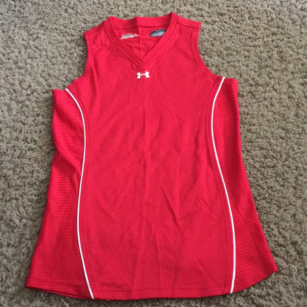 Under Armour red sleeveless v-neck tank top Y-SM